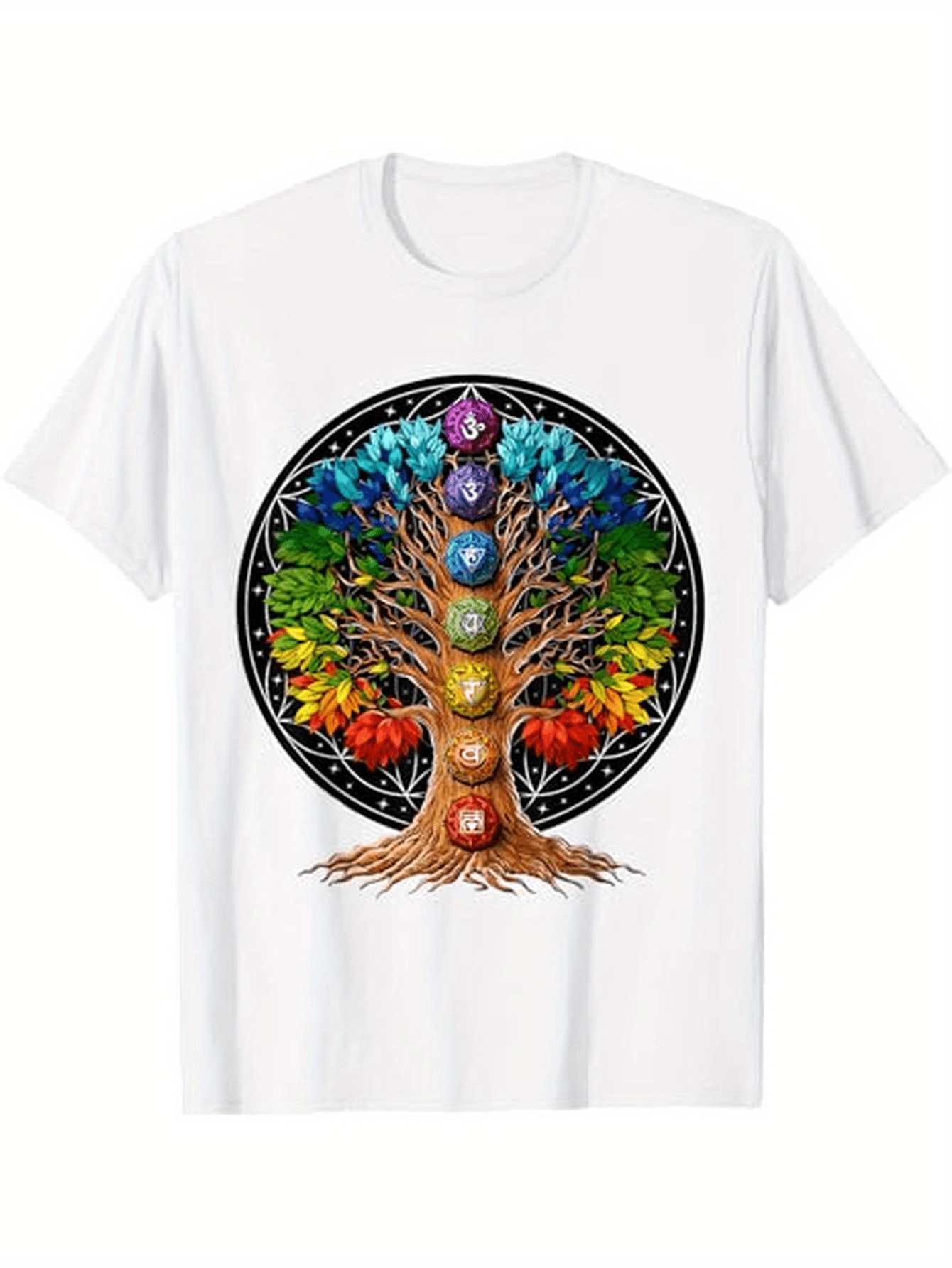 Men's Graphic T-Shirt Colorful Energy Balance Circles With Radiant Lights On Tree