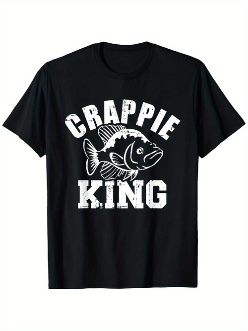 Men's Graphic T-Shirt Crappie King Vintage Bold Letters With Large Detailed Fish Illustration