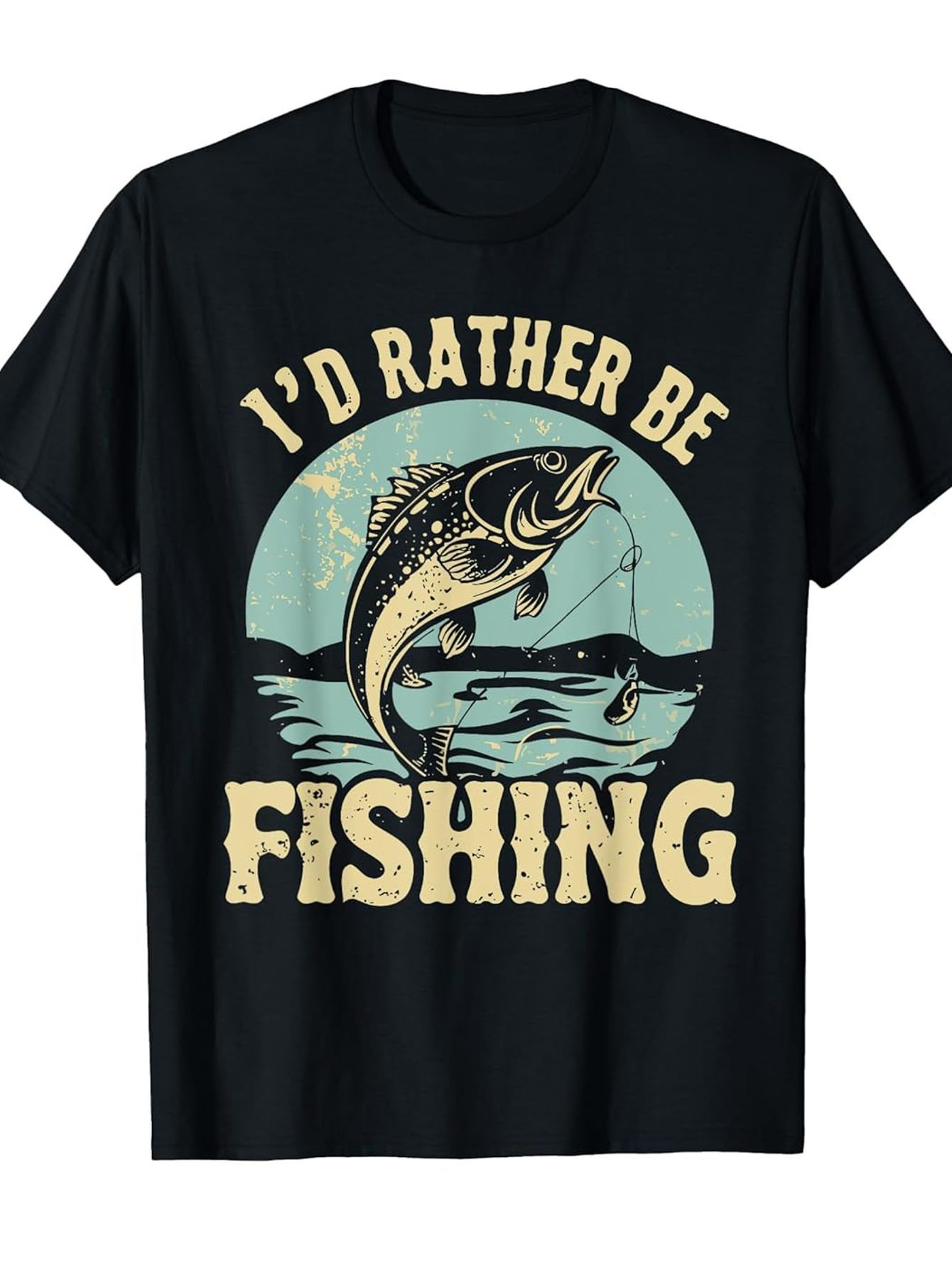 Men's Graphic T-Shirt Id Rather Be Fishing Vintage Water Ripples With Leaping Bold Fish