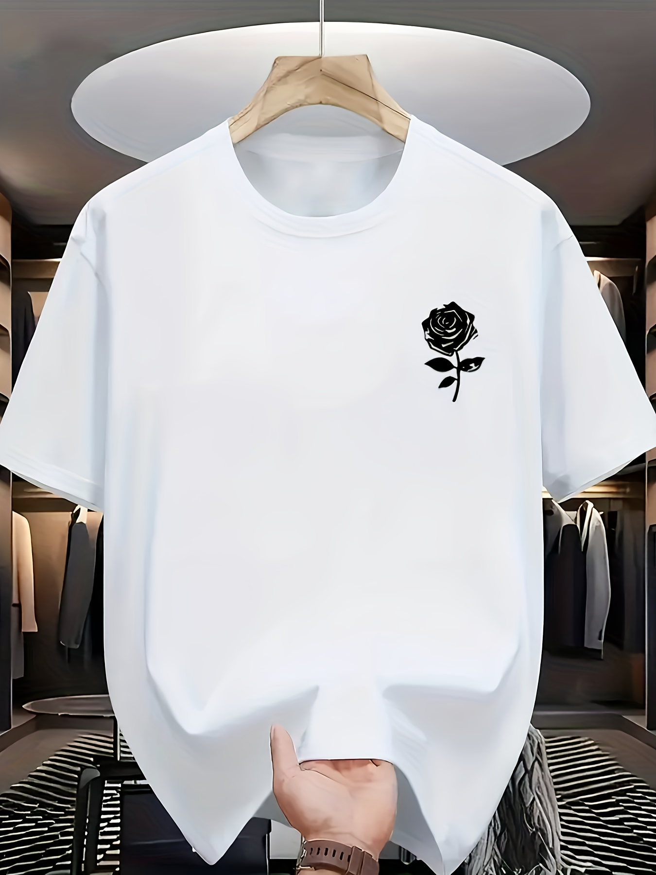 Men's Graphic T-Shirt Simple Monochrome Minimalist Artful Single Stem Black Rose
