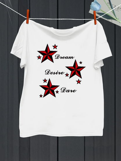 Men's Graphic T-Shirt Dream Desire Dare Among Scattered Red And Black Stars