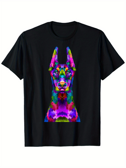 Men's Graphic T-Shirt Vivid Multicolor Abstract Neon Patterns Illuminating Artistic Doberman Dog