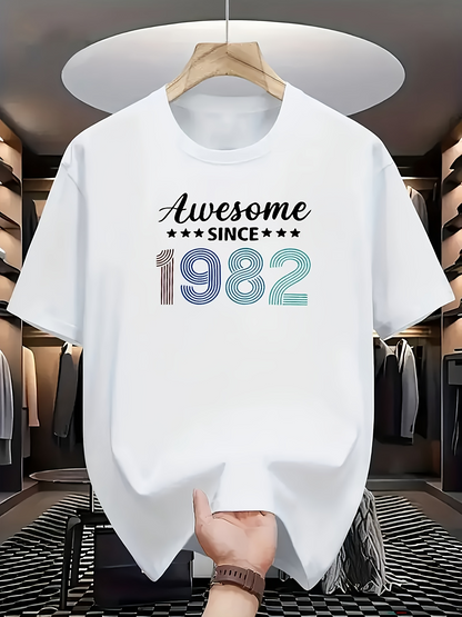 Men's Graphic T-Shirt Awesome Since 1982 Pastel Gradient Numbers With Decorative Stars T Shirt
