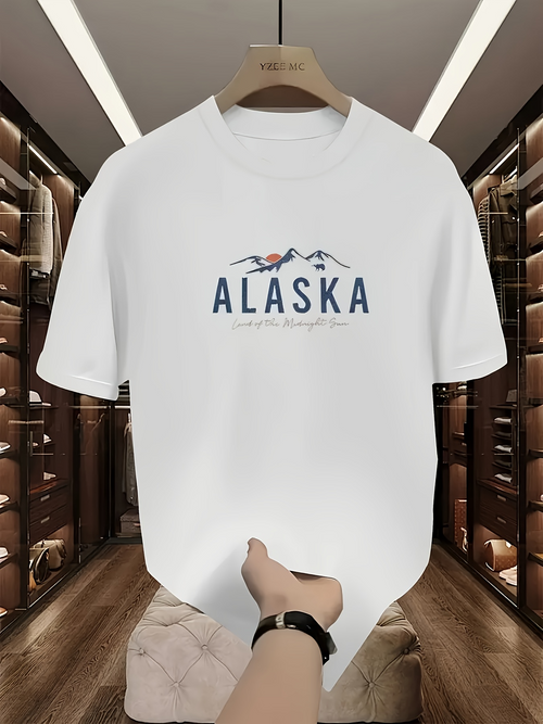 Men's Graphic T-Shirt Alaska With Blue Mountains And Sunrise Landscape Graphic