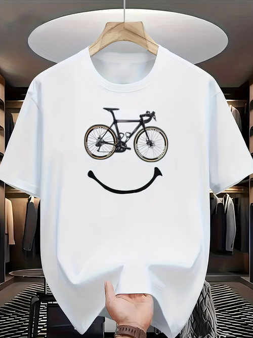 Men's Graphic T-Shirt Minimalist Bicycles With Playful Smile Under Monochrome Bike