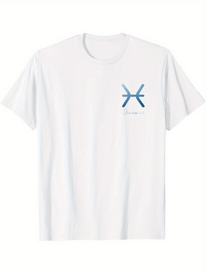 Men's Graphic T-Shirt Minimalist Blue Symbol Printed On White Cotton Tee