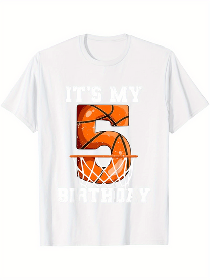 Men's Graphic T-Shirt Its My Fifth Birthday With Basketball And Orange Number Five