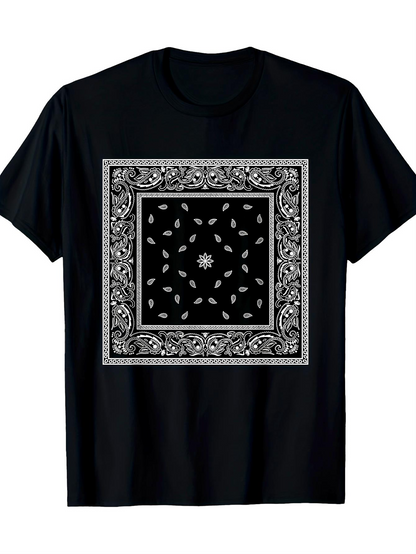 Men's Graphic T-Shirt Ornamental Borders With Paisley Petal Shapes Patterns Framing Central Motif