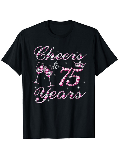 Men's Graphic T-Shirt Cheers To 75 Years Sparkling Wine Glasses And Crown Celebration Design