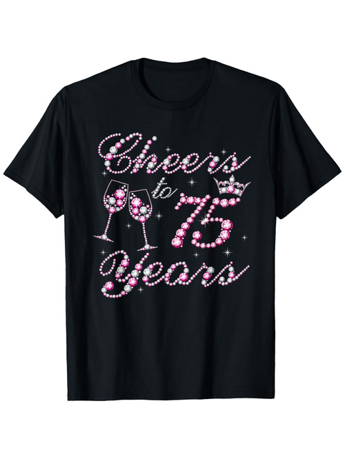 Men's Graphic T-Shirt Cheers To 75 Years Sparkling Wine Glasses And Crown Celebration Design
