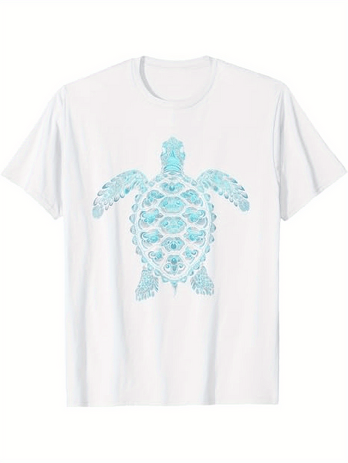 Men's Graphic T-Shirt Peaceful Ocean Light Blue Patterned Sea Turtle