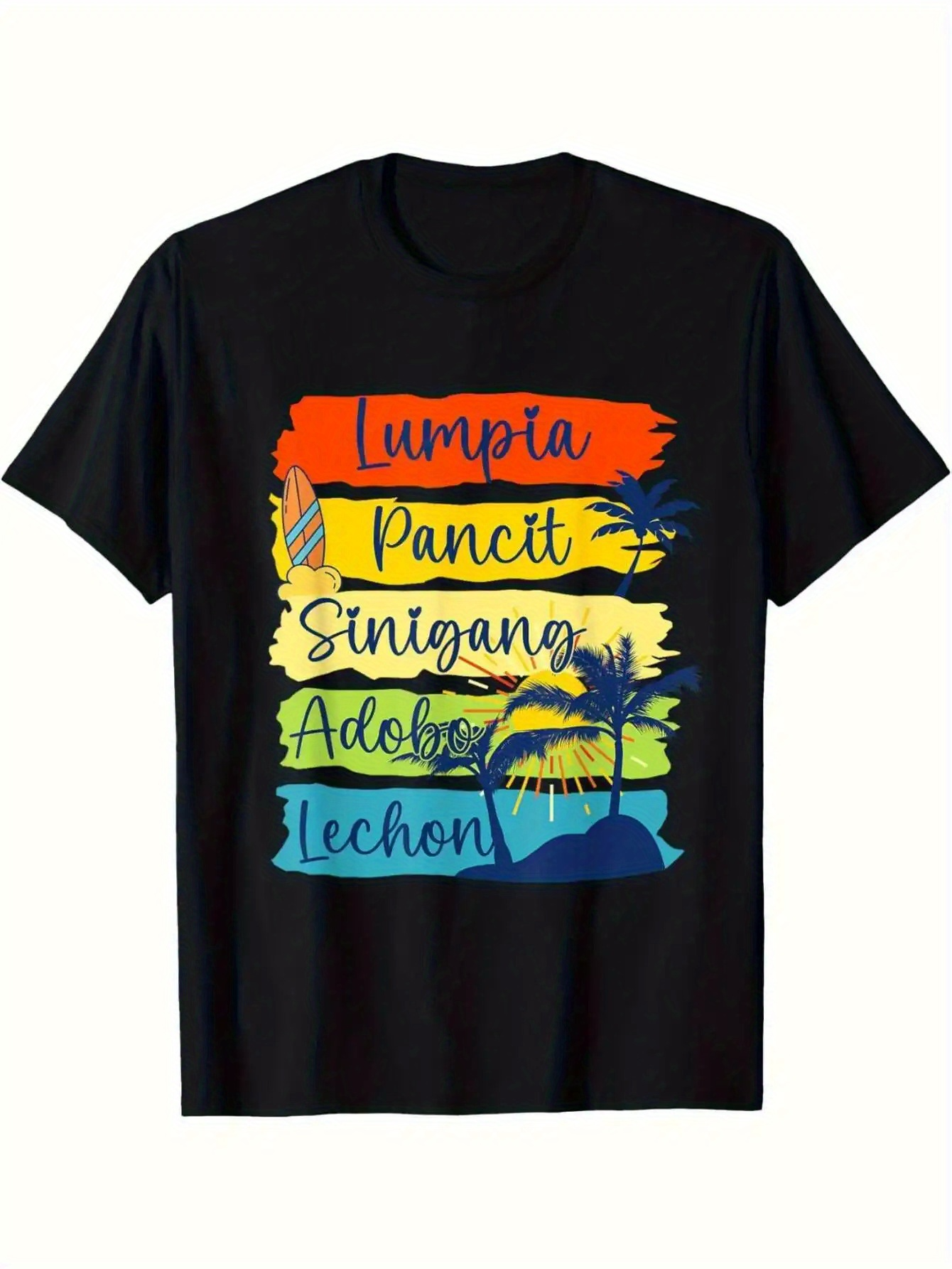 Men's Graphic T-Shirt Lumpia Pancit Sinigang Adobo Lechon Sunset Palms With Silhouetted Tropical Landscape T Shirt