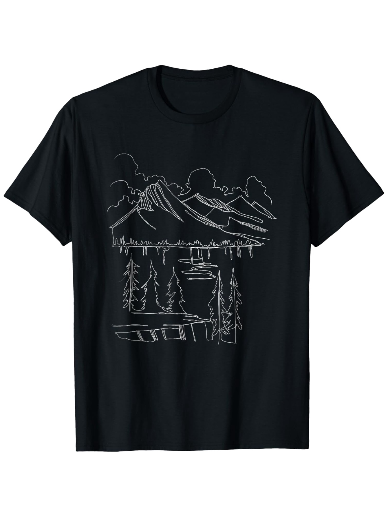 Men's Graphic T-Shirt Serene Pine Trees And Mountains Reflected On Still Lake Under Clouds