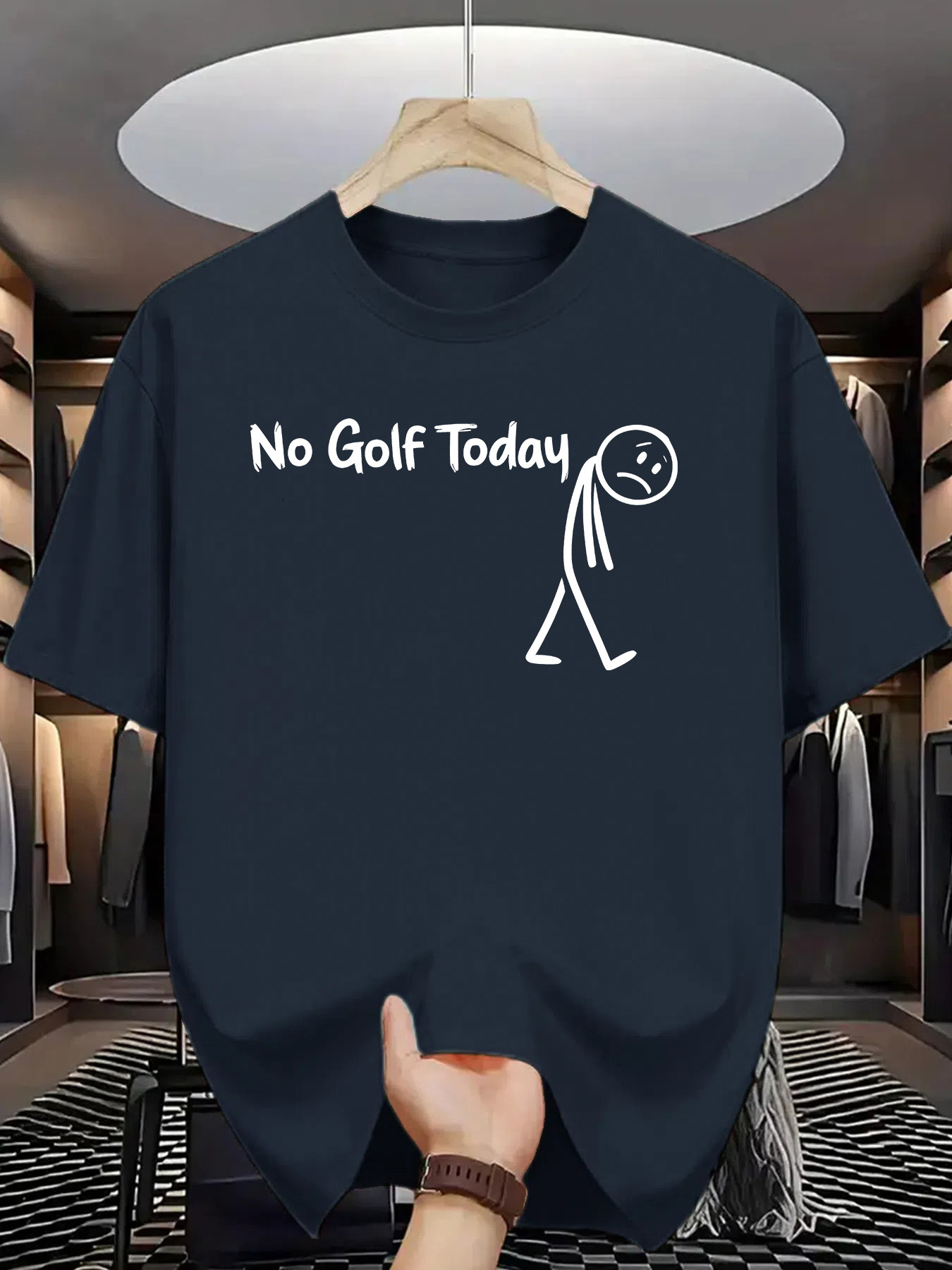 Men's Graphic T-Shirt No Golf Today Sad Cartoon Stickman Under Slumped Typography Figure