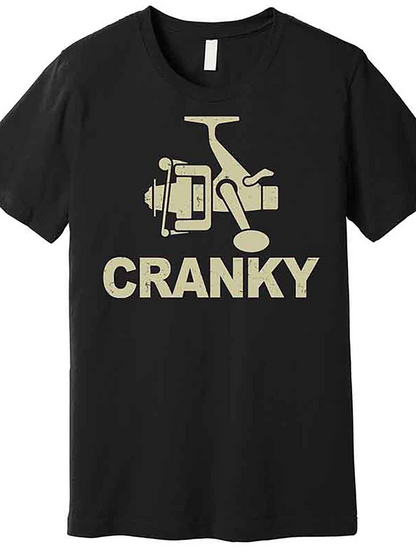 Men's Graphic T-Shirt Cranky Vintage Style Fishing Reel Under Large Bold Lettering