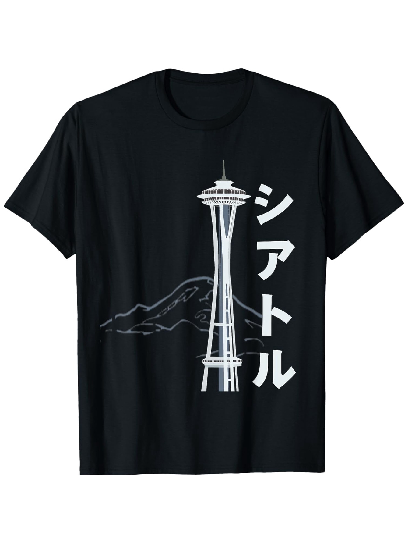 Men's Graphic T-Shirt Night Skyline With Tower Over Mountain Silhouette Seattle Landmark
