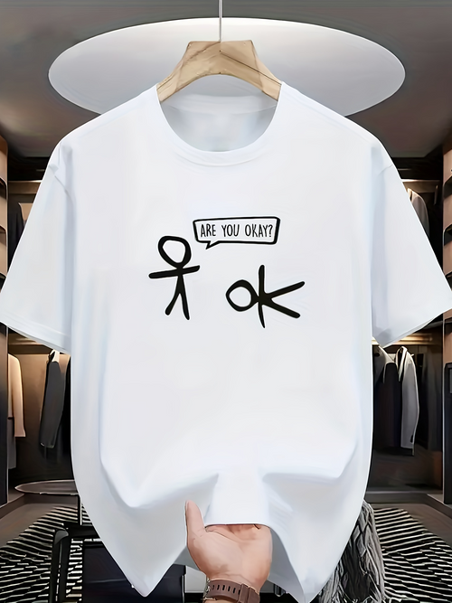 Men's Graphic T-Shirt Are You Okay Speech Bubble With Playful Stickman And Ok Motif