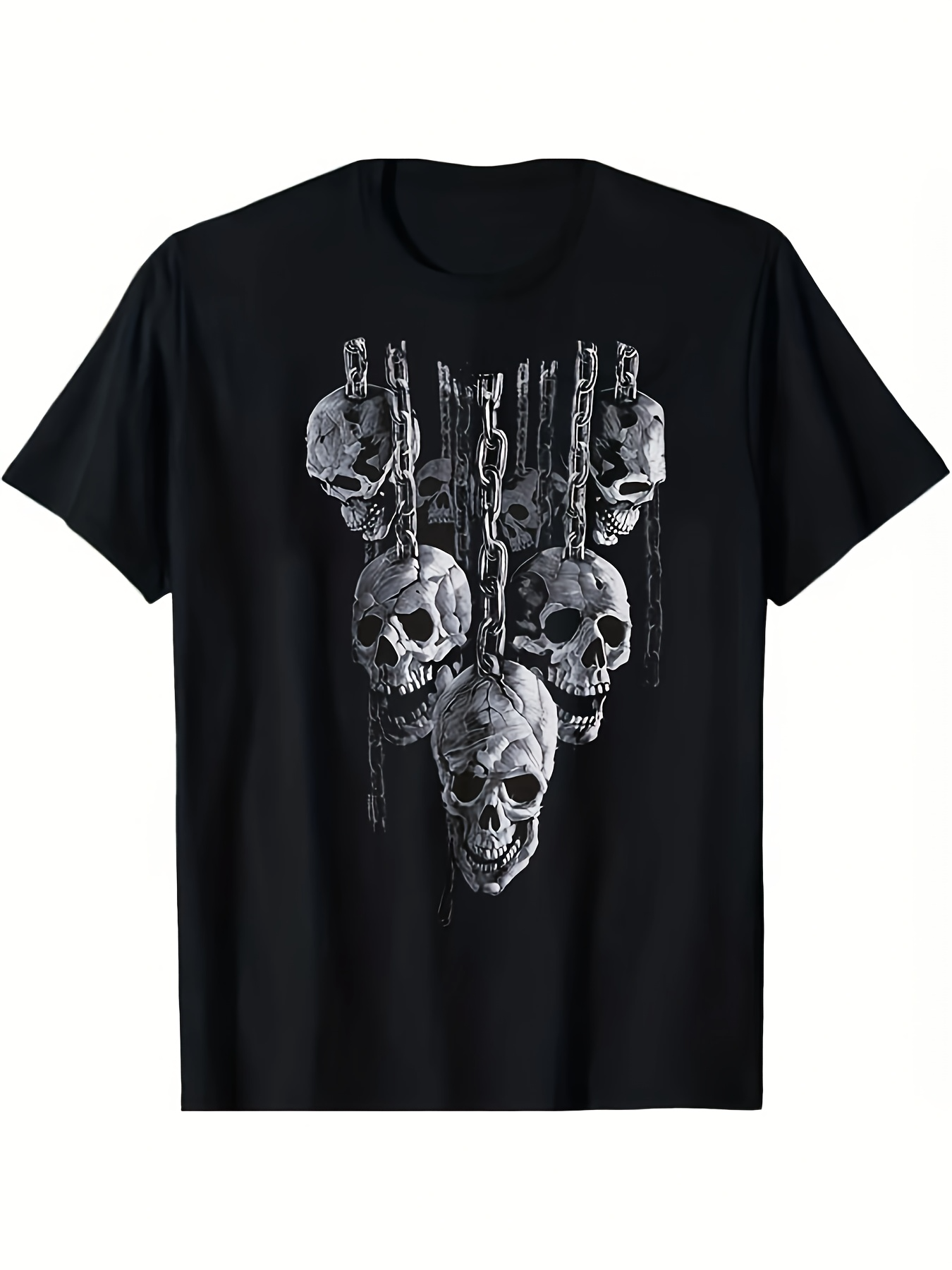 Men's Graphic T-Shirt Grungy Chains Dangling Among Dark Shadows Surrounding Creepy Human Skulls