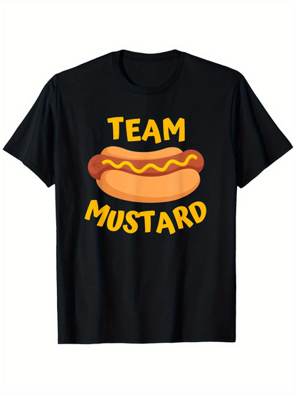 Men's Graphic T-Shirt Team Mustard Vibrant Hotdog With Bright Yellow Mustard Drizzle Cheerful Design