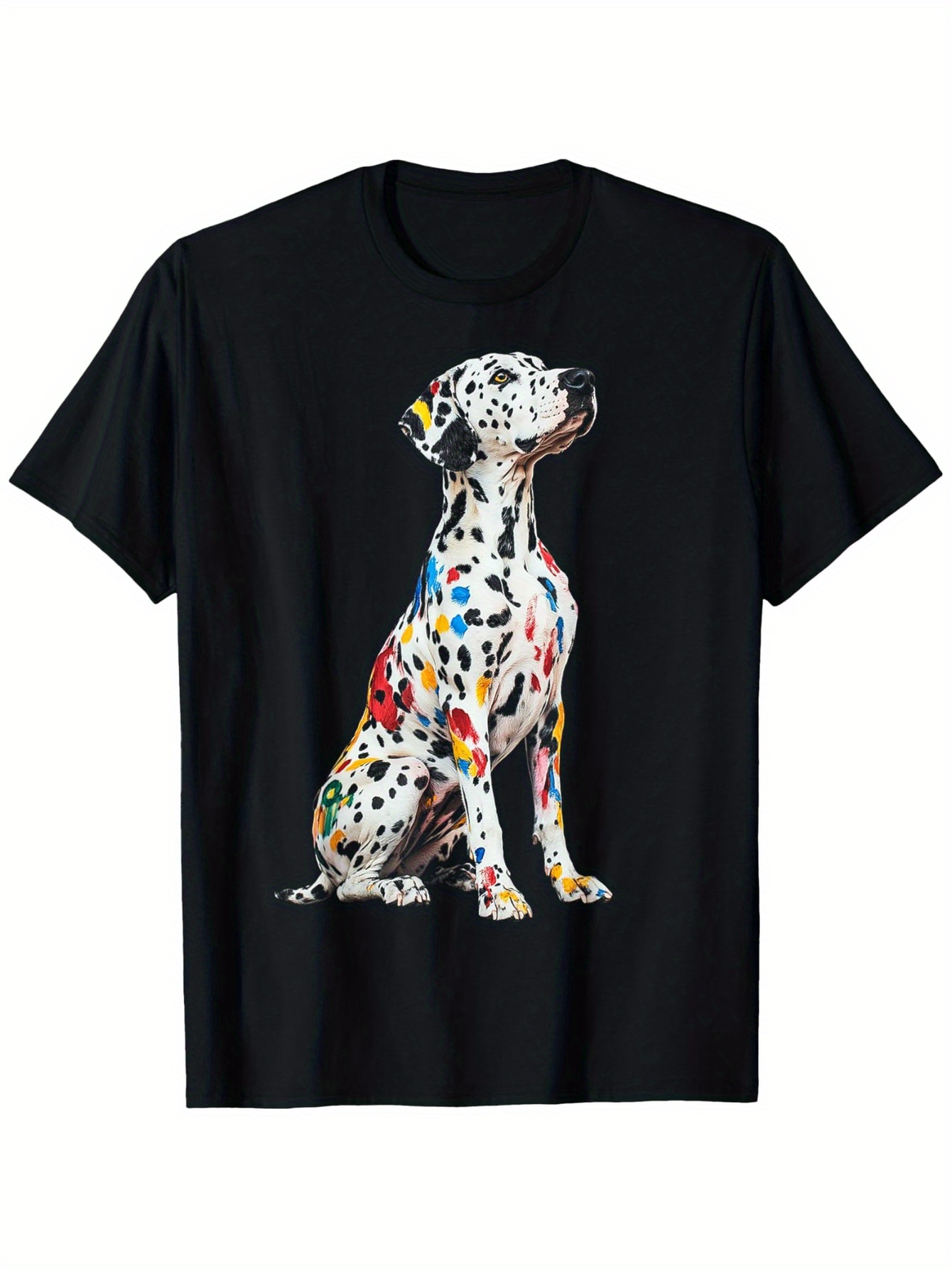 Men's Graphic T-Shirt Colorful Paint Splash Patterned Dalmatian Art Dog