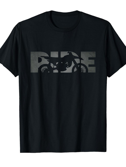 Men's Graphic T-Shirt Ride With Shadowed Motorcycle Silhouette Inside Bold Lettering