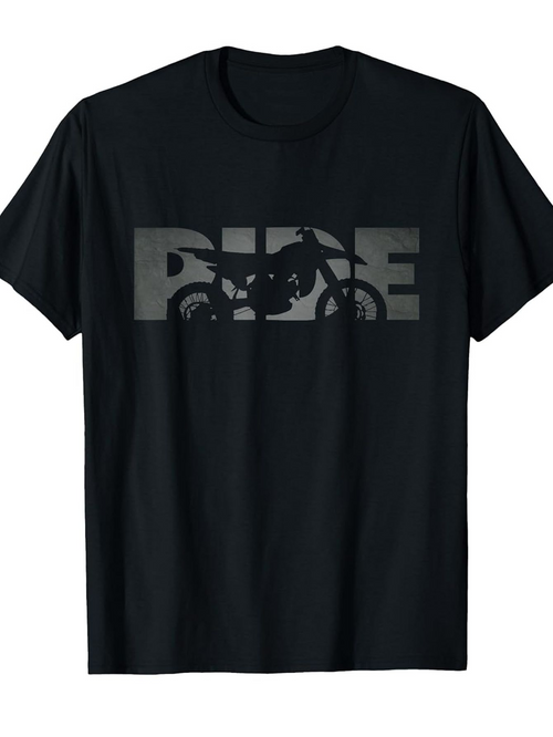 Men's Graphic T-Shirt Ride With Shadowed Motorcycle Silhouette Inside Bold Lettering