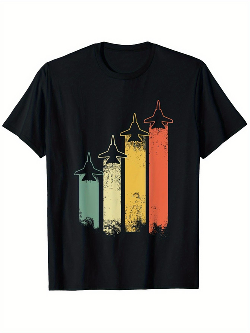 Men's Graphic T-Shirt Faded Retro Arrows With Rising Jet Planes Silhouette Graphic