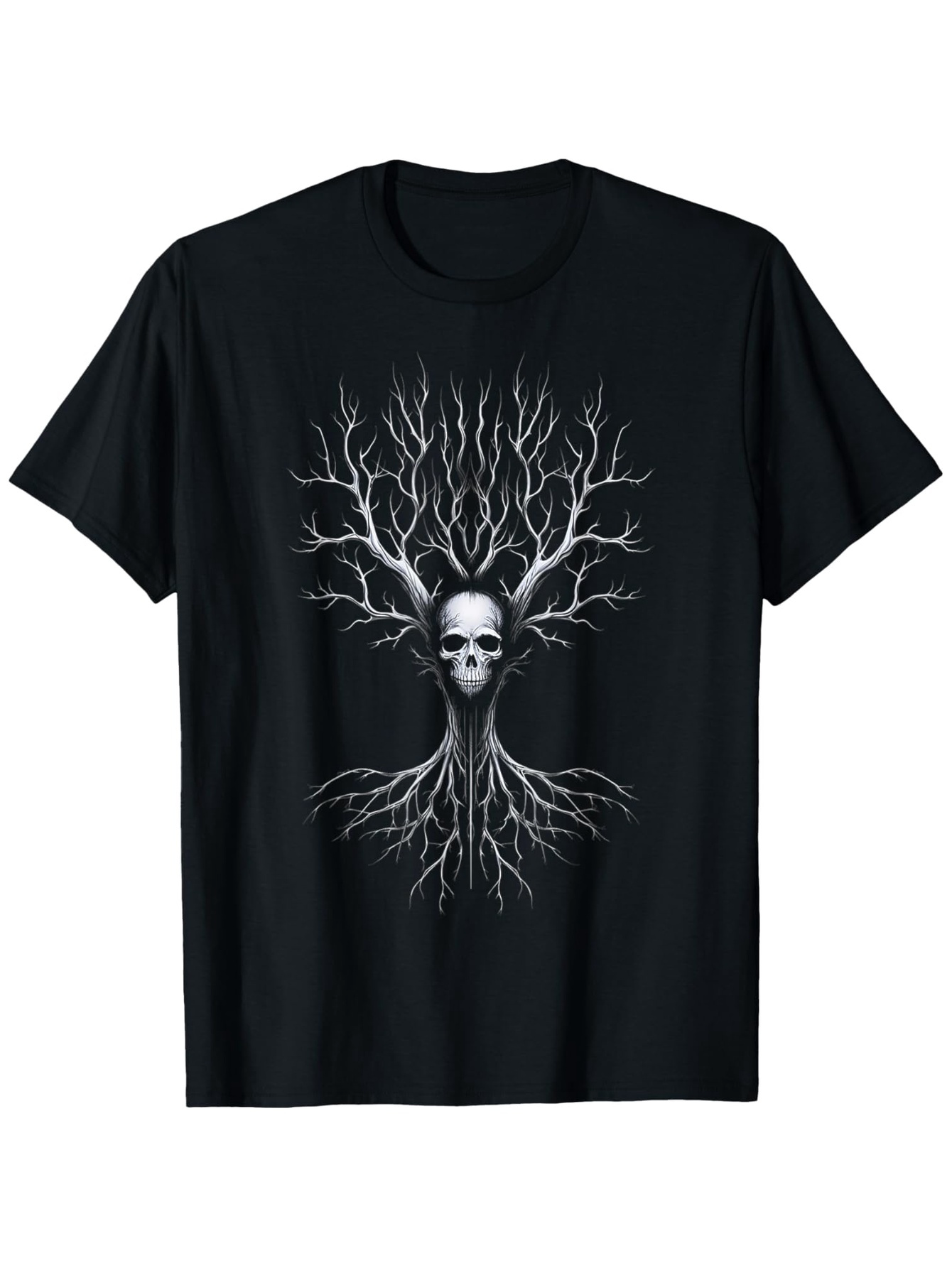 Men's Graphic T-Shirt Haunting Branches With Ghostly Roots Enveloping Mysterious Bare Tree Skull