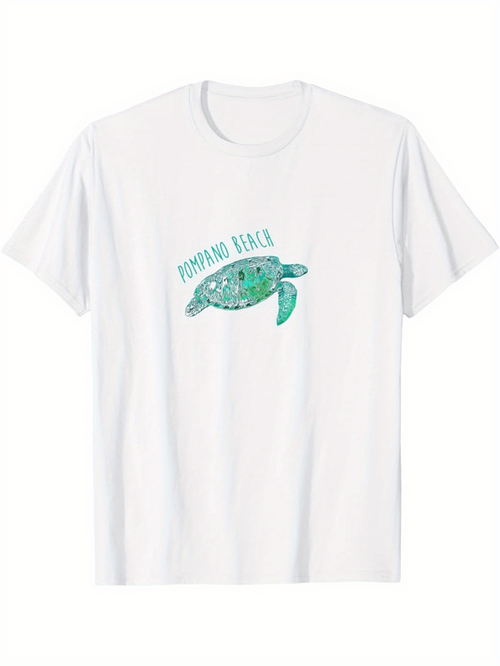 Men's Graphic T-Shirt Popping Relax Abstract Green Waves With Calm Floating Turtle