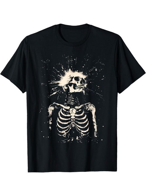 Men's Graphic T-Shirt Abstract Splattered Paint Around Anatomic Human Skeleton