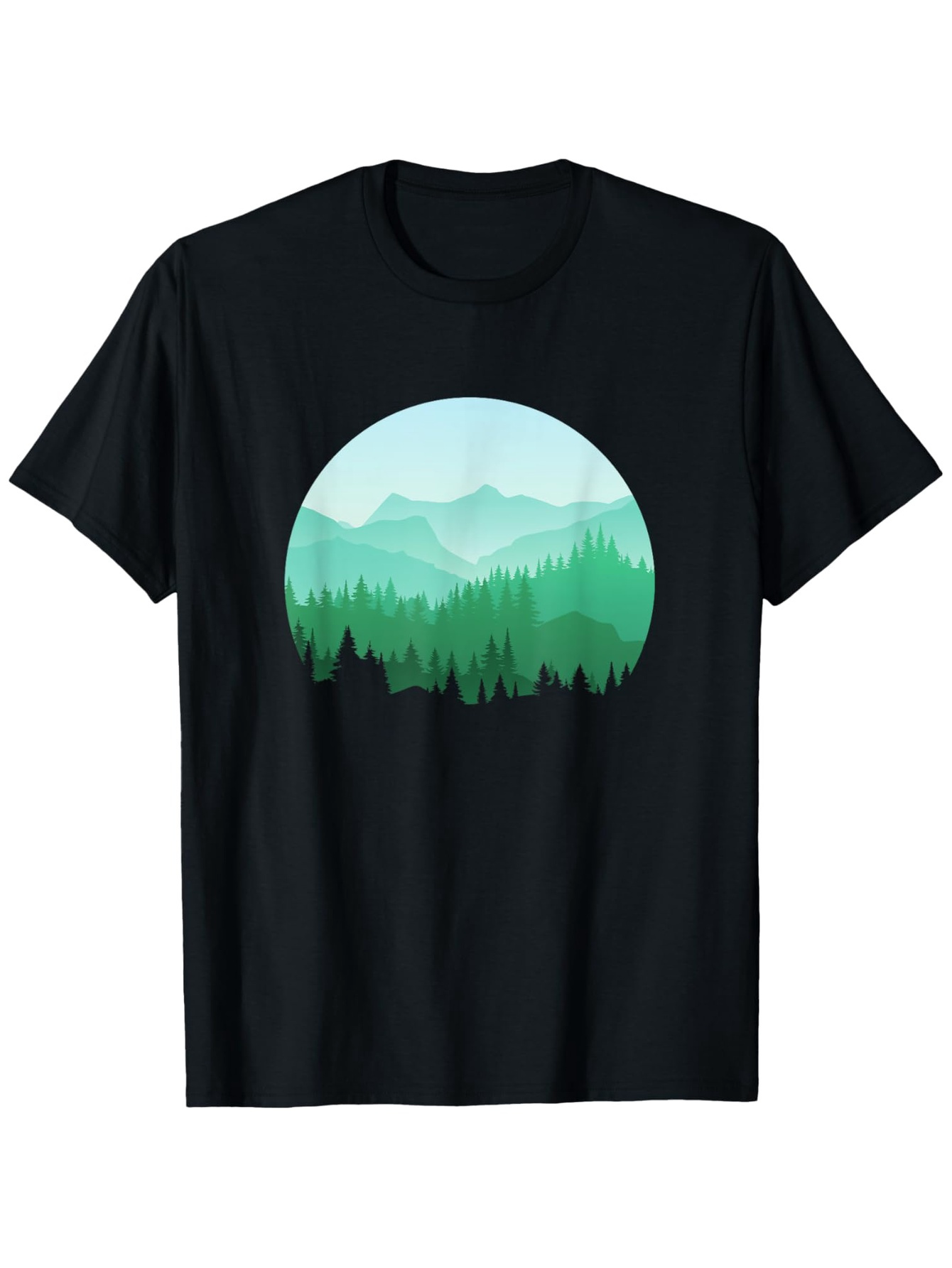 Men's Graphic T-Shirt Evergreen Pine Trees Over Rolling Blue Mountain Landscape