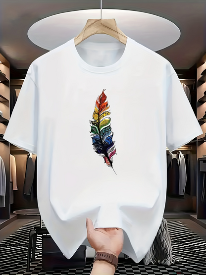 Men's Graphic T-Shirt Colorful Ink Flow And Vibrant Shades Over Feather