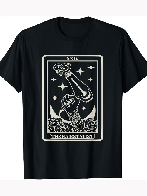 Men's Graphic T-Shirt The Hairstylist Under Starry Night With Tattooed Hand And Roses