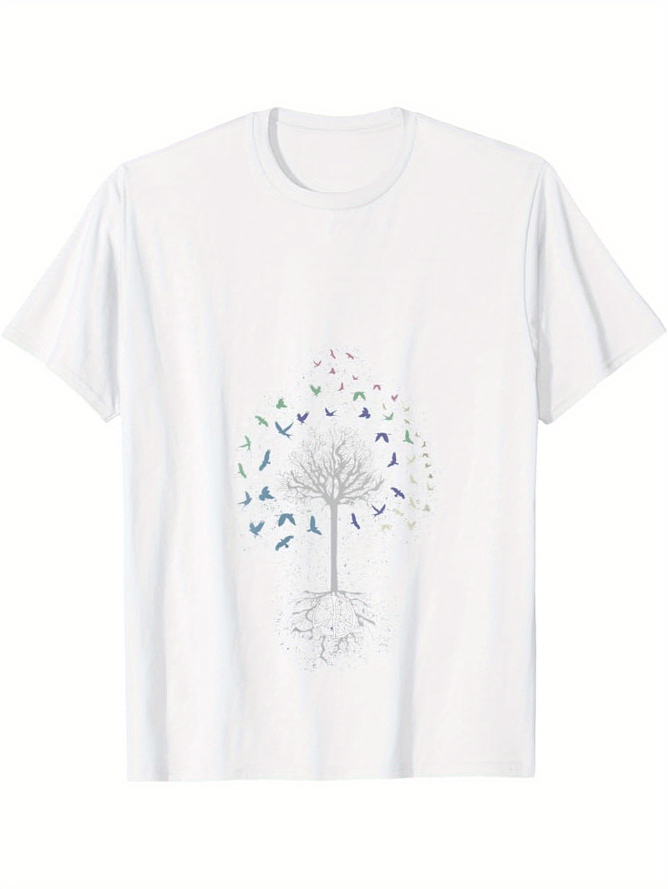Men's Graphic T-Shirt Delicate Tree Surrounded By Flying Birds In Gentle Motion Tree