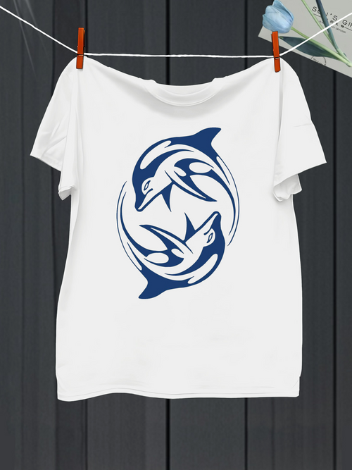 Men's Graphic T-Shirt Tribal Swirl With Majestic Dolphins Dancing In Circular Pattern Dolphin