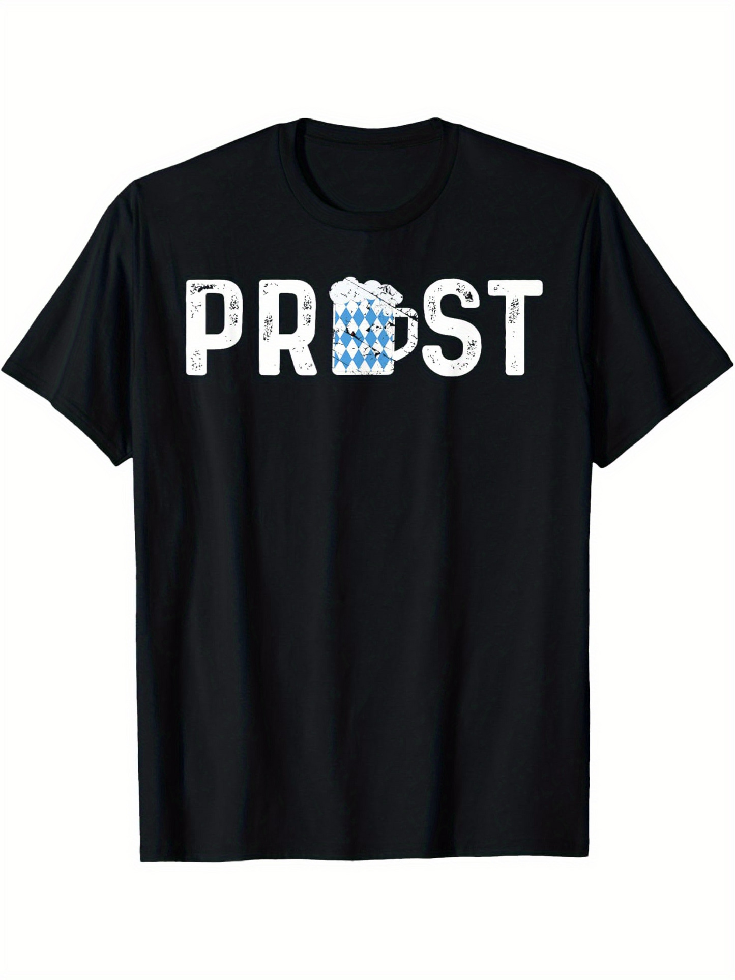 Men's Graphic T-Shirt Prost Blue Checkered Beer Mug With Bold White Typography