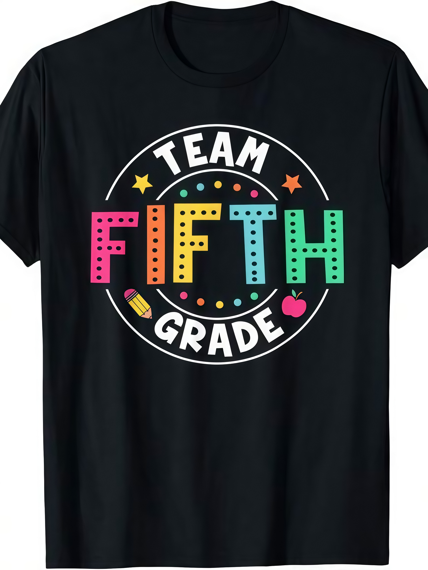 Men's Graphic T-Shirt Colorful Graphic Elements Surrounding The Team Fifth Grade Typography