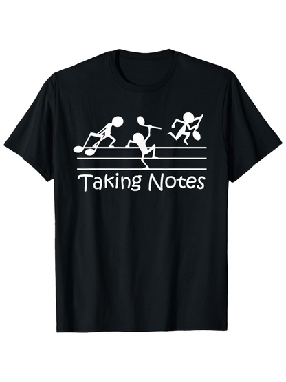 Men's Graphic T-Shirt Taking Notes Playful Stick Figures Dancing Around Musical Notes