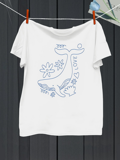 Men's Graphic T-Shirt Love Surrounded By Abstract Flowers With Underwater Whale