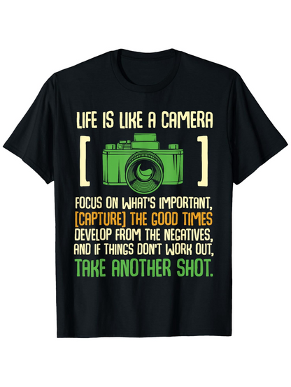 Men's Graphic T-Shirt Life Is Like A Camera Quote With Green Artistic Camera Illustration
