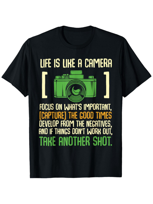 Men's Graphic T-Shirt Life Is Like A Camera Quote With Green Artistic Camera Illustration