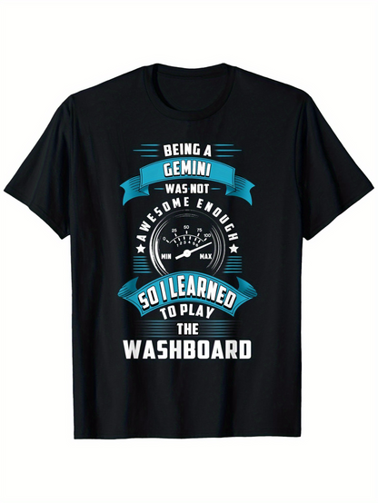 Men's Graphic T-Shirt Being A Gemini So I Learned To Play The Washboard With Crown Emblem And Decorative Banners