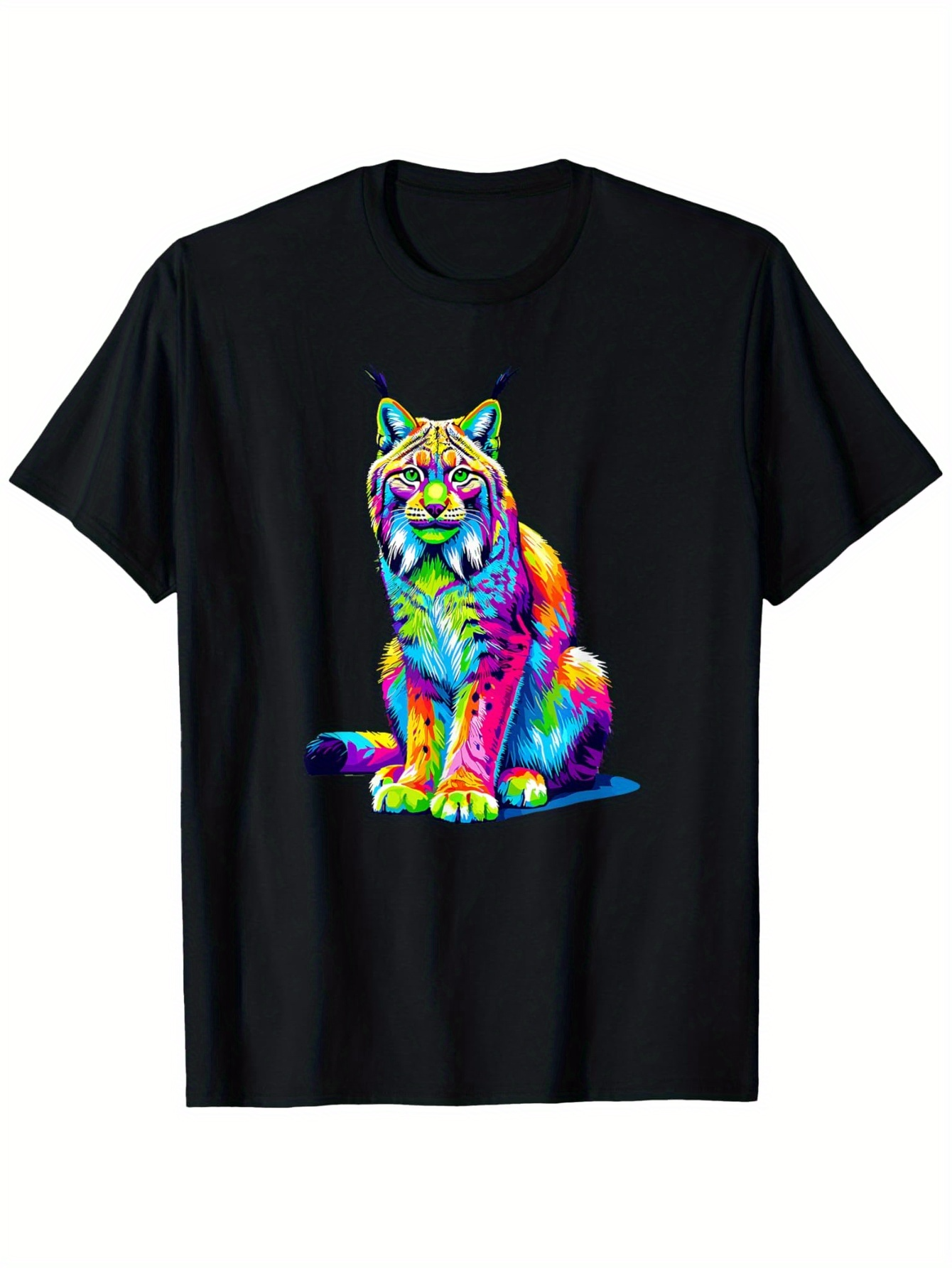 Men's Graphic T-Shirt Vivid Neon Color Strokes With Glowing Artistic Light Sitting Tiger