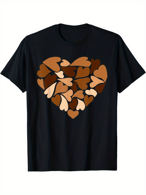 Men's Graphic T-Shirt Layered Warm Toned Hand Drawn Hearts Forming A Central Heart Shape