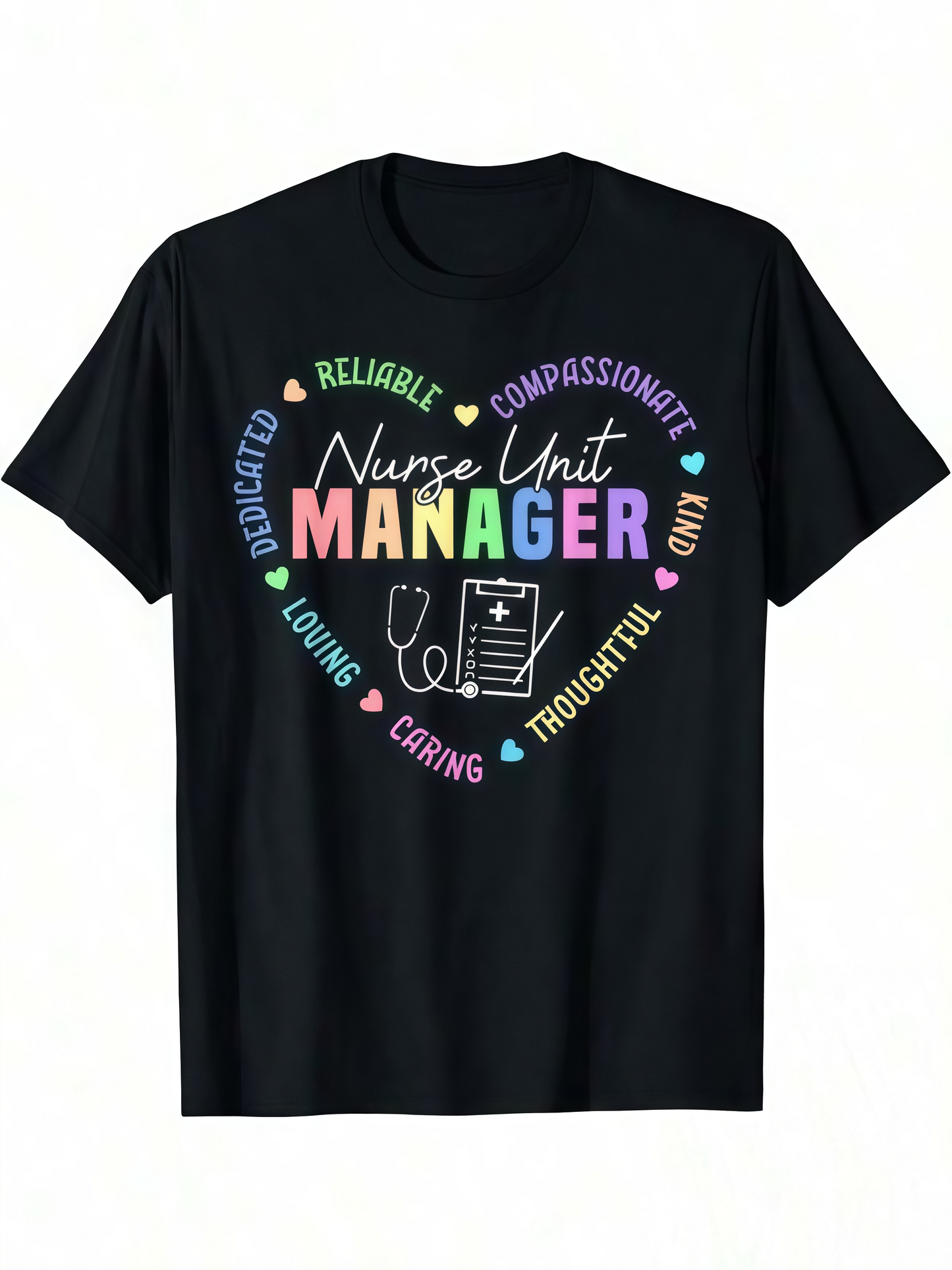 Men's Graphic T-Shirt Loving Thoughtful Words With Colorful Stethoscope Heart Manager