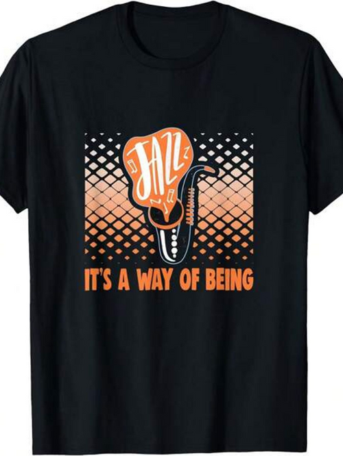 Men's Graphic T-Shirt Jazz It Is A Way Of Being Retro Microphone And Saxophone Graphic