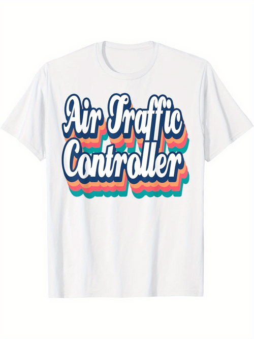 Men's Graphic T-Shirt Air Traffic Controller Layered Retro Typography With Playful Shadow Effect