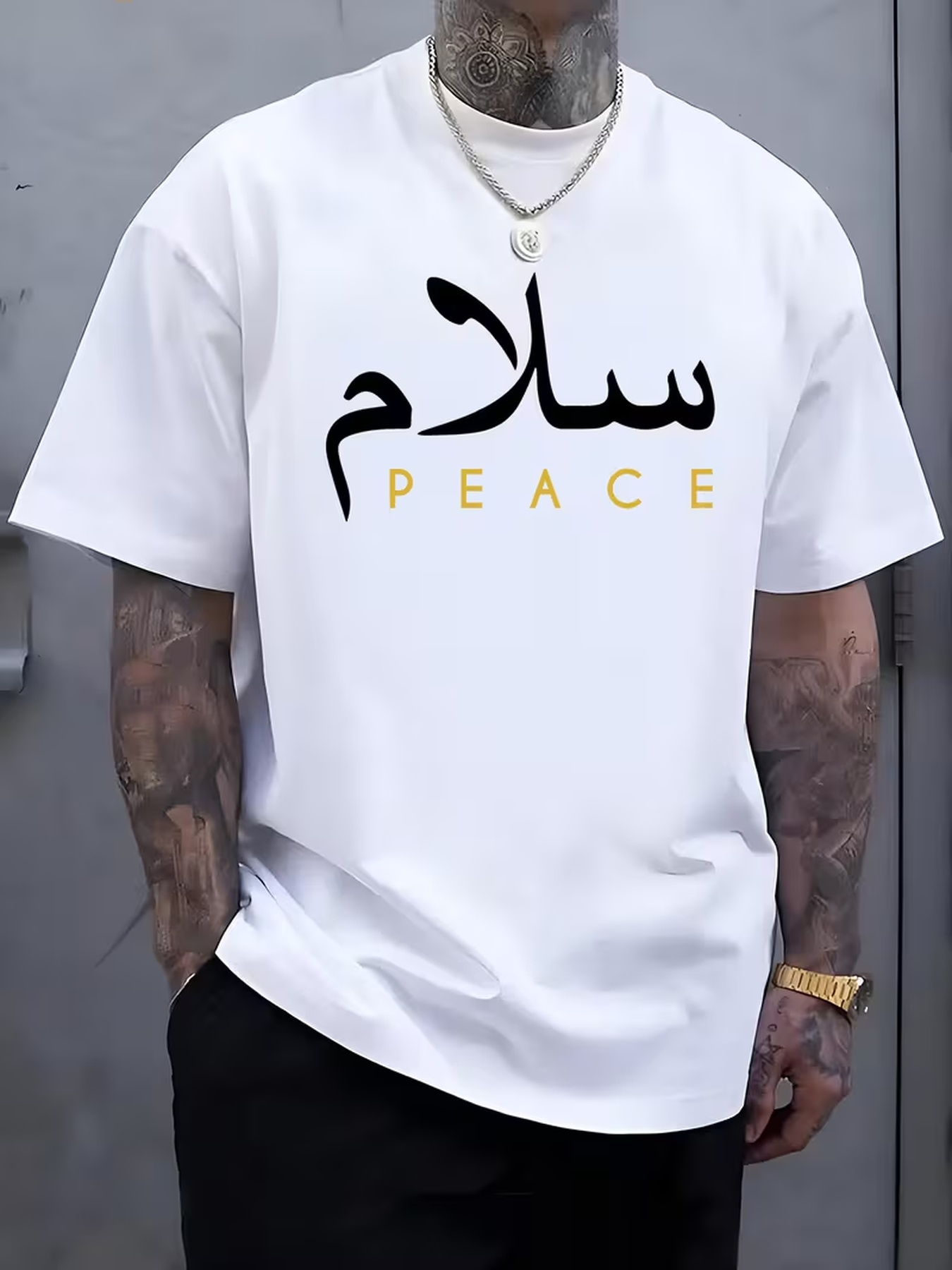 Men's Graphic T-Shirt Peace Simple Bold Typeface With Minimalist White Background T Shirt