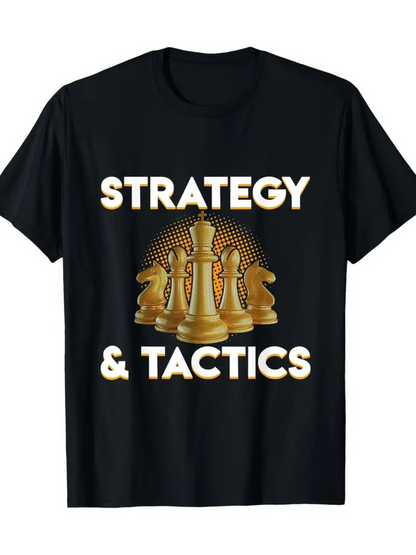 Men's Graphic T-Shirt Strategy And Tactics Golden Chess Pieces Surrounded By Dotted Halftone Pattern
