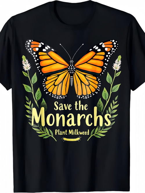 Men's Graphic T-Shirt Save The Monarchs Plant Milkweed Surrounded By Flowers And Greenery Butterfly